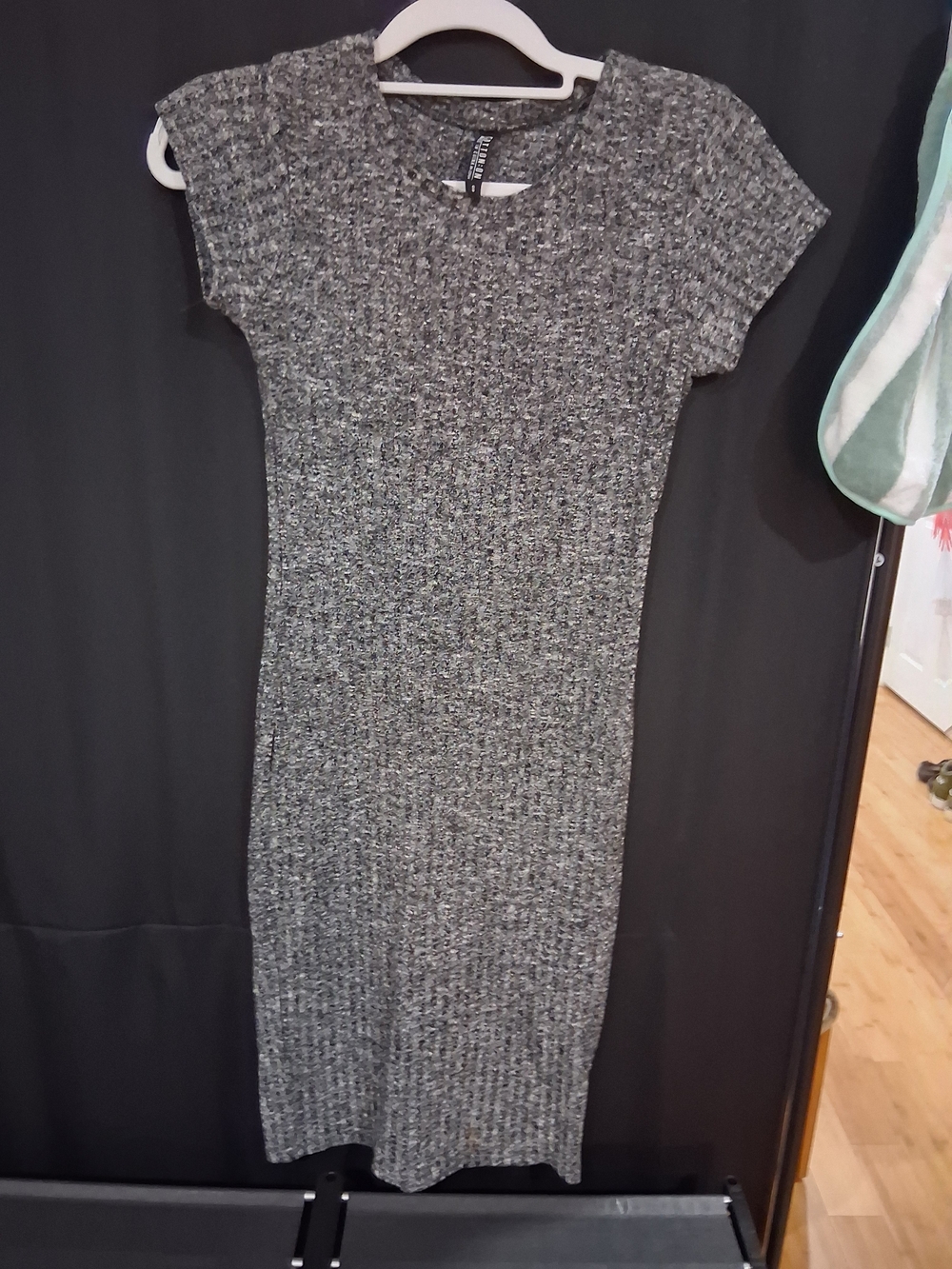 Cotton On Gray Ribbed Midi Dress with Cap Sleeves